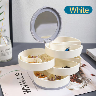 White Rotating Jewelry Organizer Box Compact Storage Case